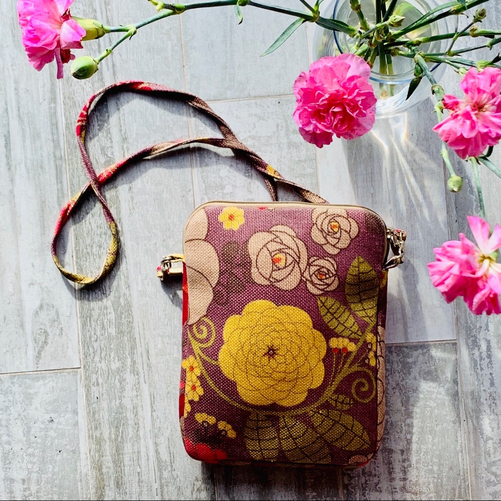 Spartina Canvas Boho Padded Crossbody Tote Rigid Flat Bag Pouch Tablet Case